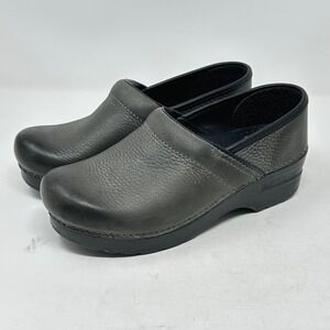 Dansko Professional Womens Clogs 37 EU Pewter Textured Leather Grey Work Shoes